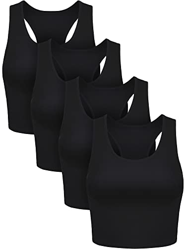 4 Pieces Basic Crop Tank Tops Sleeveless Racerback Crop Sport Top for Women (Black,Small)