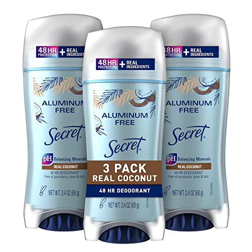 Secret Aluminum Free Deodorant for Women, Coconut Scent, Invisible Solid, 2.4 Oz (Pack of 3)